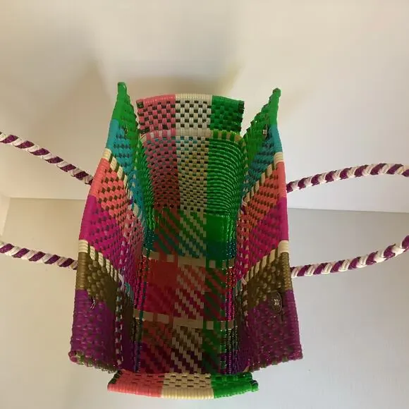 Colorful Handwoven Market & Beach Bag – Recycled Plastic Tote - Picture 5 of 9